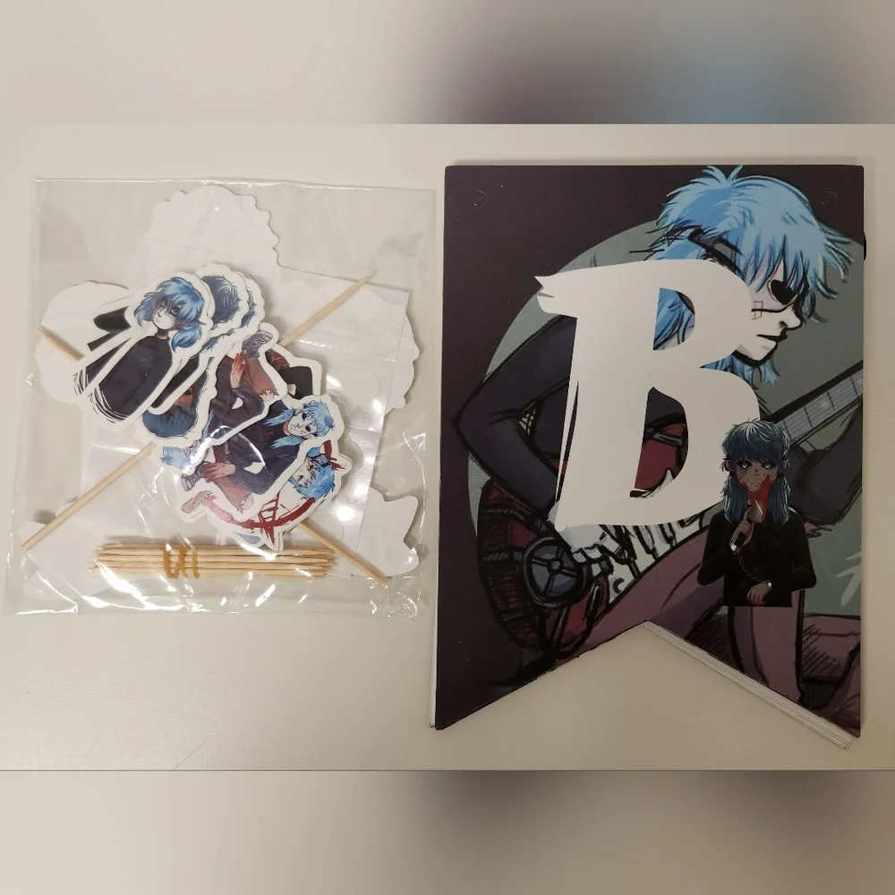Bundle of 2 Anime Hunter x Hunter & Sally Face Birthday Banner & Cupcake Toppers